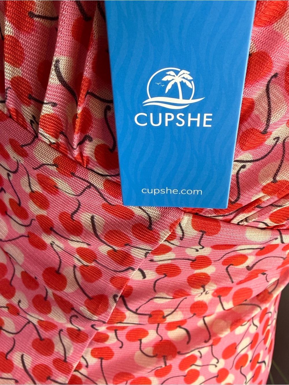 Cupshe NWT Cherry Print Mesh Midi Dress Small Pink Square Neck Coquette Y2K - Picture 15 of 15